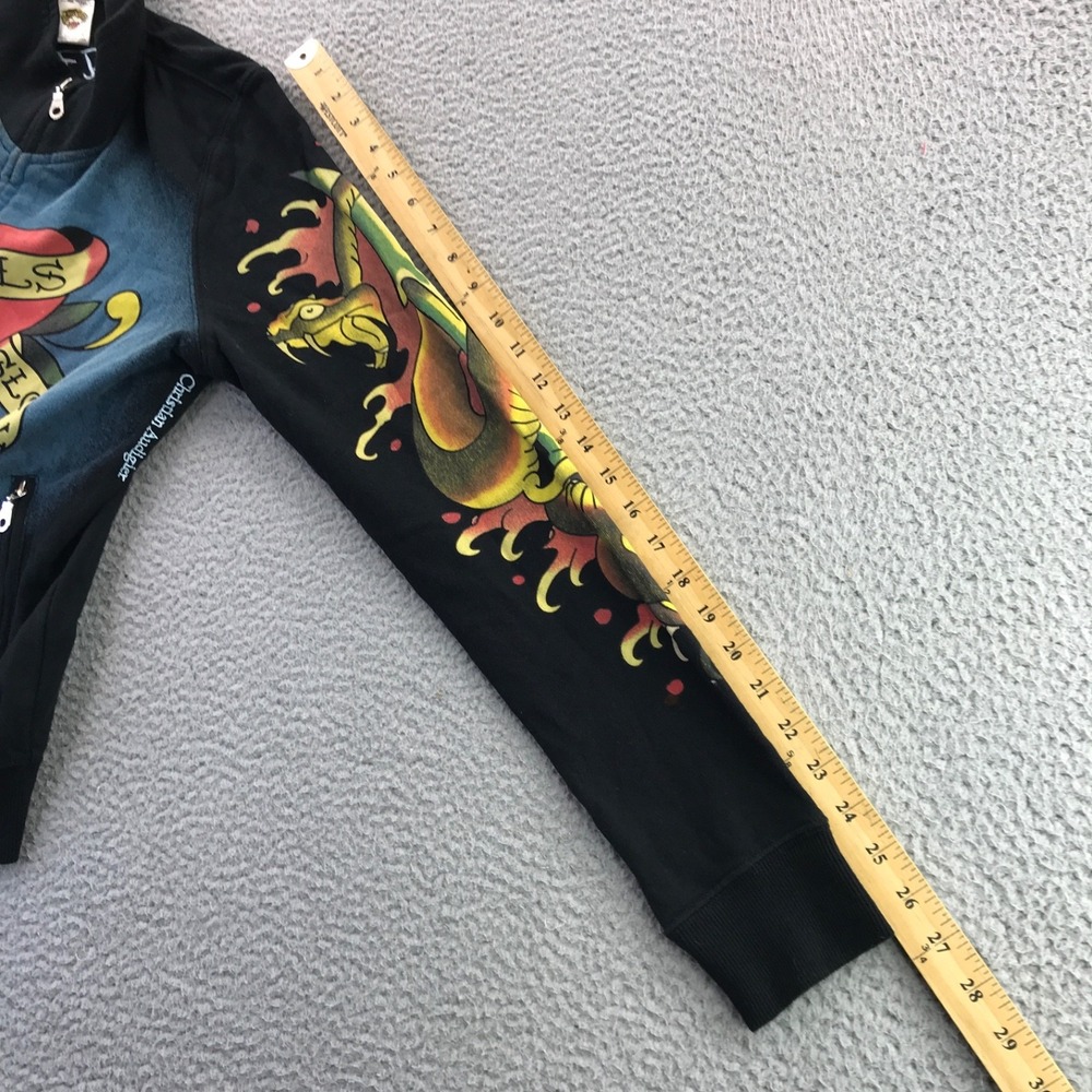 Vintage Y2K Ed Hardy Jacket Womens Large Black Embroidered Skull Love Kills Zip - Picture 16 of 16